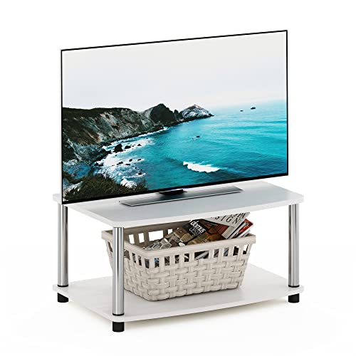 Furinno Turn-N-Tube No Tools 2-Tier Elevated TV Stand, Stainless Steel Tubes, White Oak/Chrome - color: White Oak/Chrome, size: 2-Tier