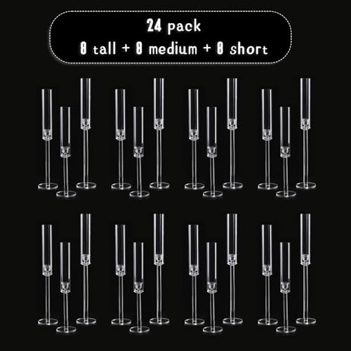 Vincidern 24pcs Taper Candle Holder Acrylic Candlestick Holder Clear Set for Table Centerpiece, Long Candle Stick Candle Stand Cylinder Shade for Wedding Party Dining Room Decor - color: Clear-30pcs (Fat)