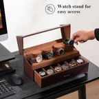 ProCase Watch Case for Men, 10 Slot Watch Display Stand with Acrylic Lid, Watch Display Case with Drawer, 2-Layer Mens Watch Box, Watch Holder Organizer for Men Women -Espresso - color: Espresso