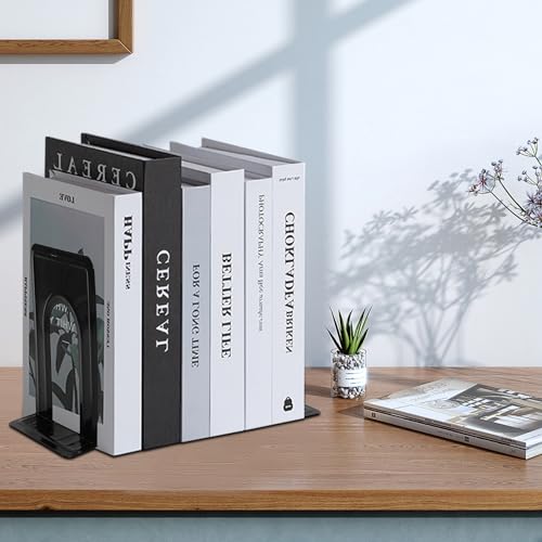 14 PCS/7 Pair Black Metal Bookends, 6.5 x 4.9 x 5.7in Heavy Duty, Non-Skid, Universal Book Stopper