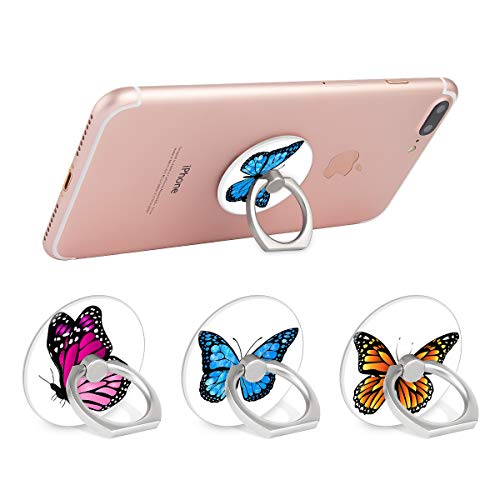 Bonoma Finger Ring Stand, 3 Pack Butterfly 360 Degree Rotation Phone Ring Stand Grip Holder Compatible with Smartphones and Tablets - color: Butterfly