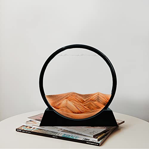 Muyan Moving Sand Art Picture Sandscapes in Motion Round Glass 3D Deep Sea Sand Art for Adult Large Desktop Art (7 Inch, Orange) - color: Orange, size: 7 Inch