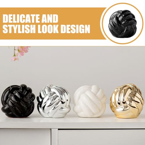Cabilock Ceramic Knot Décor Black Knot Statue Decor Ceramic Thread Knot Link Figurine Geometric Sphere Modern Art Sculpture Table Decoration Accents for Home Office Abstract Statue - color: Black