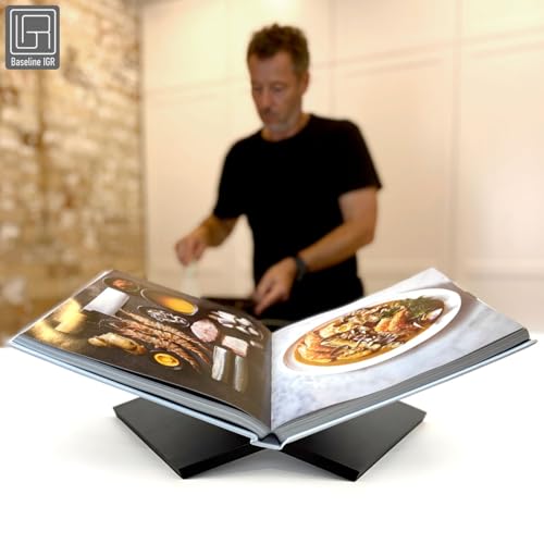 Strong Angled Modern Wood Book Stands for Display - Large Bookstand- 12.5" x 9.5" x 5.5" Wooden Bible Stand Display, Book Opener Holder - color: Black Wood, size: Large