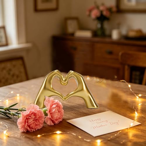 FANTESTICRYAN Small Heart Hands Statues Hand Love Sculpture Cute Decorative Home Decor Ornaments for Living Room, Wedding, Office Desktop, Cabinets, Bookshelf, Gift for Mom (Small Gold) - color: Gold, size: Small