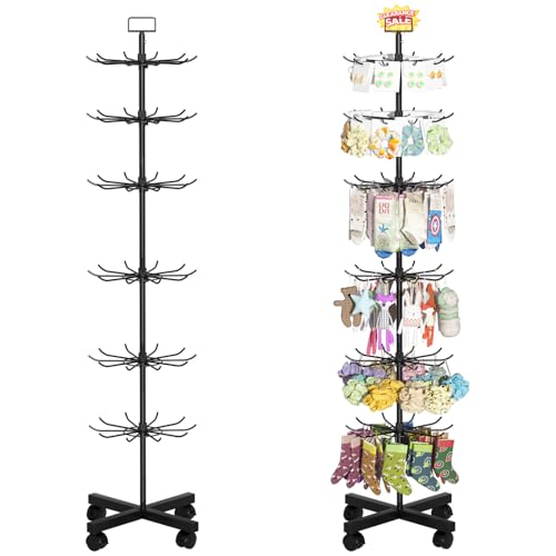 Retail Display Stand Store Display Rack 6 Tier Metal Spinning Display Stand Rack with Wheels Keychain Jewelry Stocking Hat Stand with Hooks for Malls, Showroom, Retail Store (6 Tier Black) - color: 6 Tier Black