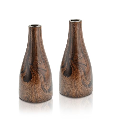 Aeravida Artistic Grain Pattern Natural Mango Tree Wood Flower Set of 2 Vase | Modern Farmhouse Home Décor | Kitchen Bedroom Living Room Home Decoration - size: 2PCS