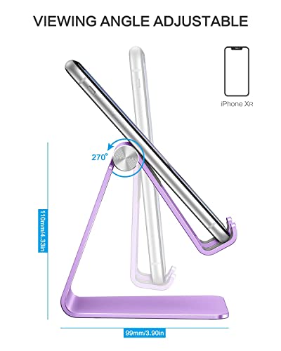 OMOTON Adjustable Cell Phone Stand, C2 Aluminum Desktop Phone Holder Dock Compatible with iPhone 15 14 13 Xs XR 8 Plus 7 6, Samsung Galaxy, Google Pixel, Android Phones, Purple - color: Purple