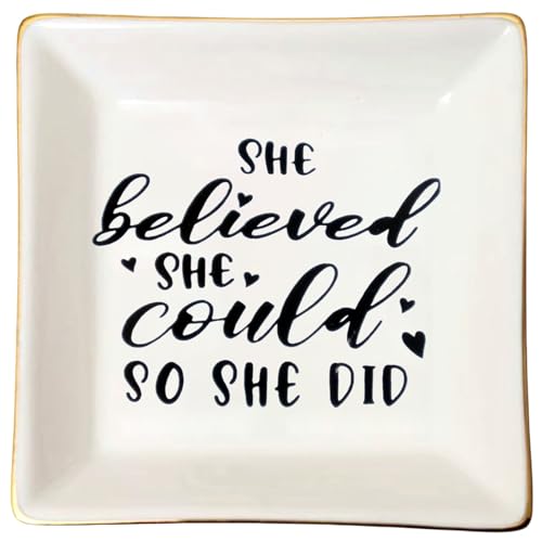 She Believed She Could So She Did Jewelry Dish Tray Ceramic Trinket Dish Birthday Gifts for Women Graduation Present for Her Women Girl New Job Spiritual Congratulations Gift Best Friendship - style: She Believed She Could So She Did Style 1
