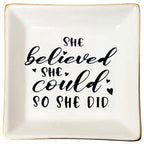 She Believed She Could So She Did Jewelry Dish Tray Ceramic Trinket Dish Birthday Gifts for Women Graduation Present for Her Women Girl New Job Spiritual Congratulations Gift Best Friendship - style: She Believed She Could So She Did Style 1