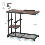 Tribesigns Height Adjustable C Table with Wheels, Mobile Couch Snack Side Table with Tiltable Drawing Board, Sofa Bedside Laptop Stand C Shaped TV Tray with Storage Shelves (Brown) - color: Rustic Brown