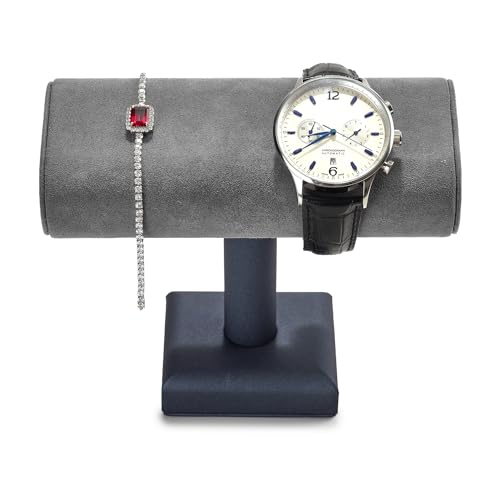 Oirlv Premium Leather Watch Stand for Men T-bar Watch Display Stand for Watches Bracelet Holder Jewelry Display Stand (Dark Grey) - color: Grey