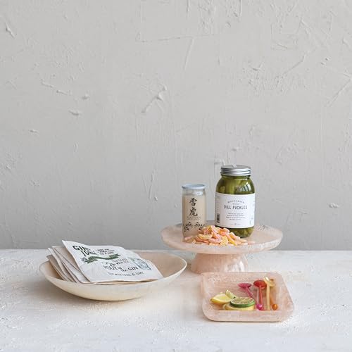 Creative Co-Op Matte Marbled Resin Tray, Blush Pink