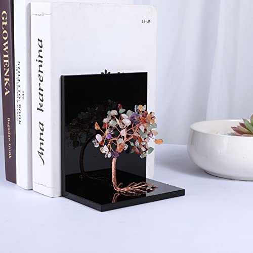 mookaitedecor Natural Colorful Crystal Money Tree Stones Bookends, Decorative Acrylic Stone Tree Book Ends for Shelves Desktop Organizer Home Office,3-4inch (1 Pair) - color: Colorful, size: 3-4 Inch