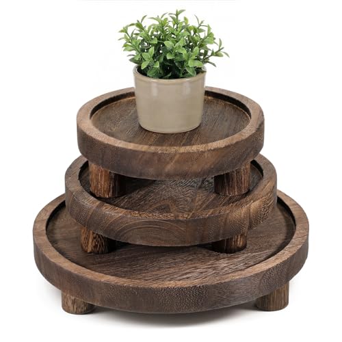 3 PCS Wooden Display Risers for Display, Round Wood Displays Stands, Woods Cake Stand for Party, 5-8 Inch Woods Pedestal Stand with Natural Grain for Candle, Flower and Home Displays(Rustic Brown,8''6''5'')