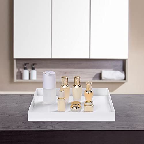 12x20 Inch Modern White Acrylic Ottoman Tray with Cutout Handles Serving Tray Organizer Tray Decorative Tray. for Living Room, Bedroom,Bathroom and Kitchen Countertop - color: White, size: 20" x 12" x 2"