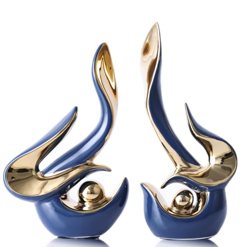 XMGZQ Mid Century Modern Abstract Art Home Decor Accent,Porcelain Statues for Living Room Coffee Table Centerpieces for Dining Room,Ceramic Sculptures and Gold Knick Knacks for TV Stand Decor (Blue) - color: Blue