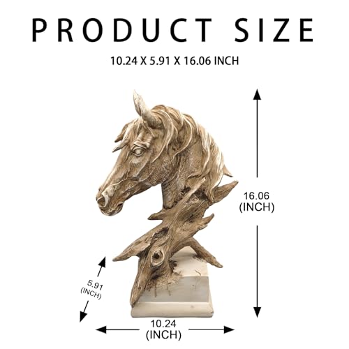 16" Animal Horses Head Bust Table Sculpture Retro Resin Home Decor Statue for Bedroom,Living Room,Dining Desk,Bookshelf,Office,Study and Coffee Tables（Brown） - color: Brown