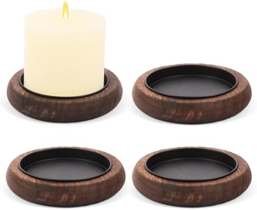 Wooden Candle Holder, Farmhouse Centerpiece Tray - Round Wood Pedestal Stand for Coffee Table, Christmas & Home Decor Mu-4 - color: Brown*4