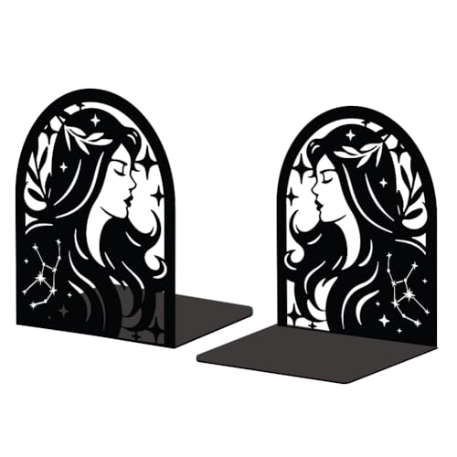 Peacoblue Metal Bookends for Shelves, Modern Decorative Heavy Duty Study Book Support Stoppers for Office, Desk, Shelf, Room 5.3"x4.3"x6.3" Cast Iron Simple Tall Bookends, 1 Pair (Virgo Constellation) - style: Virgo Constellation