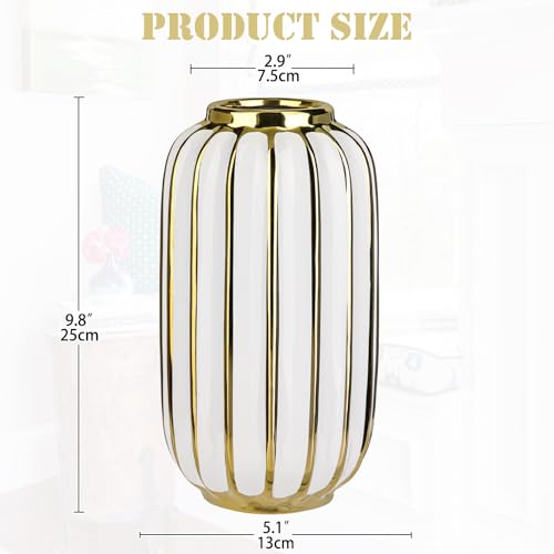 Briful Gold Plated Lantern Ceramic Vase Home Decor Creative Design Porcelain Decorative Flower Vase 11.02'' White Ceramic Vases for Wedding Anniversary Decoration - color: 11.02'' Tall-white