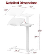 Sakugi Overbed Bedside Table with Wheels, Height Adjustable Laptop Desk, Hospital Bed Table with Tilt Top, Rolling Bed Tray for Home & Office,27.6" L x 12.9" W x 29.1"–39" H, White - color: White