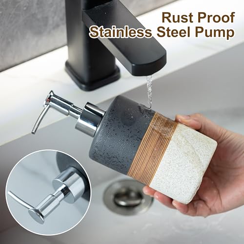 Ceramic Dish Soap Dispensers Set(2 Pack), Hand, Dish, Shower Soap Dispenser for Kitchen Sink & Bathroom, Includes Stainless Steel Pump, Silicone Funnel & Diatomaceous Holder, Black - color: Black and White, size: 2xSoap Dispenser Set with Tray
