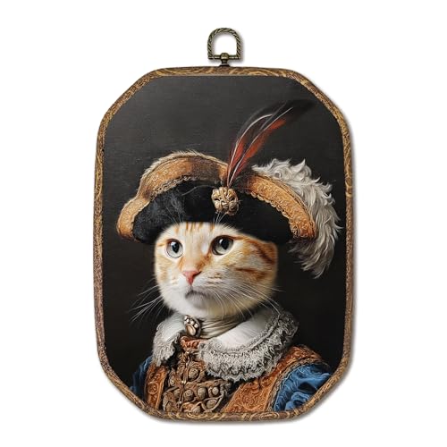 Hxlac Victorian Cat Rectangular Wall Art Framed, Vintage Cat Rectangular Wall Decor, Cottagecore Farm Animal Hanging Canvas Prints Wall Sculptures for Home Living Room Bedroom Decor, 7.1x10.2 Inch - color: rectangular cat
