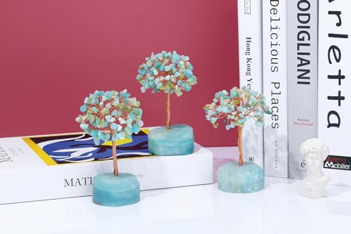 QINJIEJIE Amazonite Healing Crystal Tree Decor Natural Stone Gemstone Room Office Desk Decor Crystals Base Copper Wire Money Tree of Life Spiritual Decorations Home Meditation Yoga Gift for Women - color: Amazonite, size: 5.2 in