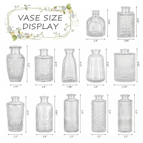 RUCKAE Small Clear Bud Vases Bulk 12 Pack Mini Flower Glass Vases for Centerpiece Table Wedding Decorations Home Decor Party - style: Transparent 12 Pack