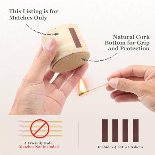 Travertine Match Holder Set of 2 - 2.6x2 Inch Handmade Decorative Matchstick Box with Striker for Fireplace, Candle, Home Decor - Matches Not Included