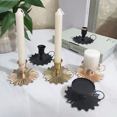 Vintage Iron Candle Holder Handheld Rustic Candelabra for Home Decor - 3.94" L x 3.94" W, Black Plate Shape - color: Black, size: Plate Shape