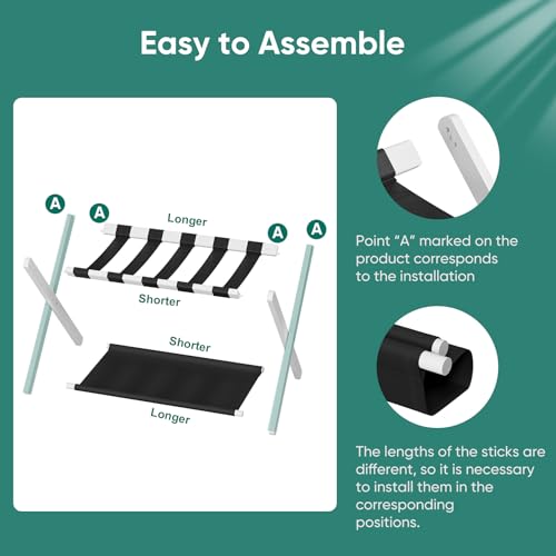 Smuxee White Bamboo Luggage Rack Pack of 2, Foldable Suitcase Stand with Storage Shelf, Easily Assembled Luggage Stand with 5 Nylon Straps for Guest Room Bedroom Hotel - color: White 2PCS