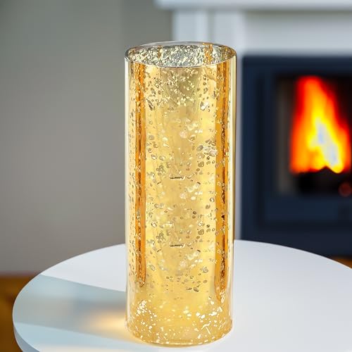 WGVI Hurricane Candle Holder Sleeve, W: 5", Ht: 14", Gold Speckled Glass Cylinder Open Both Ends, Chimney Tube Shade, 1 Piece - size: 5x14"H