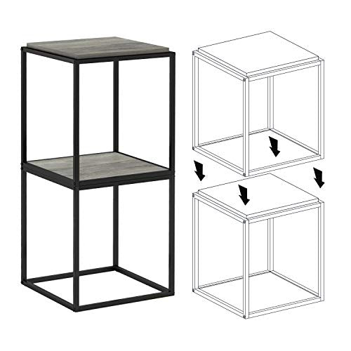 Furinno Moretti Cube Modern Stackable End Table Shelf, French Oak Grey - color: French Oak Grey, size: Stackable Metal Frame