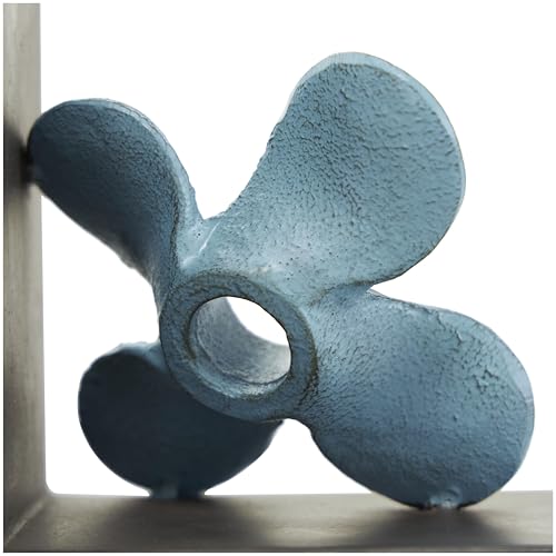 Deco 79 Metal Boat Decorative Bookends Distressed Propeller Non Skid Bookends with Brown L-Shaped Stands, Set of 2 Office Bookends6 W, 7" H, Teal