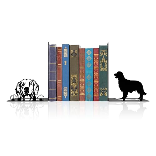 Golden Retriever Bookends Decor – Gifts with Black Modern Bookends, Decorative Bookends for Shelves – Unique Book Stopper for Shelves (Golden Retriever) - color: Golden Retriever