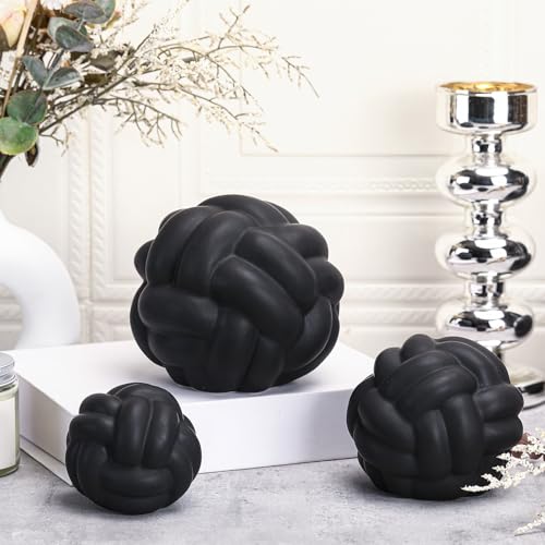 Wenqik Matte Black 3 Pcs Knot Decor, Chain Link Coffee Table Bookshelf Decor Accents, Entry Table Ceramic Aesthetic Minimalist Decorative Objects for Modern Home Living Room Decoration 3 Sizes - color: Matte Black