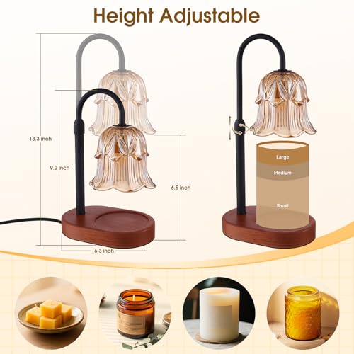 Candle Warmer Lamp Adjustable Timer Electric－Amber Flower Shaped Melting Wax Lamp - color: Black Stem Amber