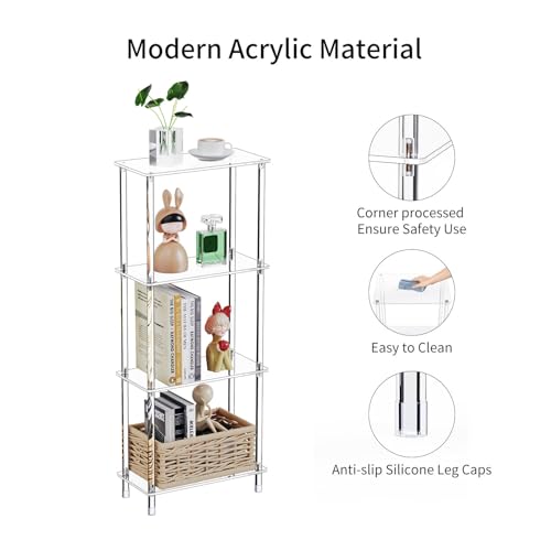 Clear Acrylic Narrow Side Table for Small Spaces, 15.75" L x 7.87" W x 38.7" H, 4 Tier Rectangle Slim End Table Nightstand, Small Mini Skinny Bedside Table for Bedroom, Bathroom, Living Room - size: 4 Tier 1-Pack