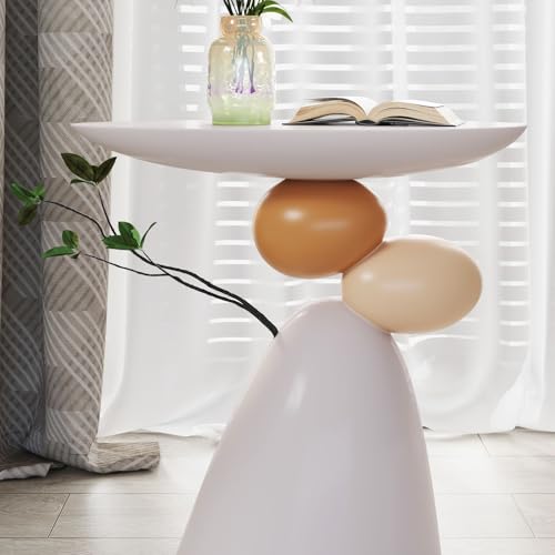 LOVEDIMA Pedestal Small Accent Table Modern End Table Resin Stand Drink Table for Small Space Living Room, Bedroom,White & Gray