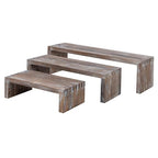 MyGift Rustic Brown Wood 3-Tier Collectibles Figurine Display Risers, Dessert Showcase Stands, Set of 3