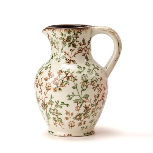 SIDUCAL Ceramic Vase with Handle, Vintage Vase, Chinoiserie Floral Vase for Home Decor, Table, Living Room, Shelf, Christmas Decoration (Green and Beige) - color: Green and Beige