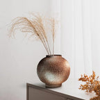 GeLive Round Hammered Finish‌ Rustic Pottery Vase, Handmade Ceramic Flower Vase for Home Decor, Farmhouse Centerpiece Moon Jar Vase (Brown, 7inch)‌