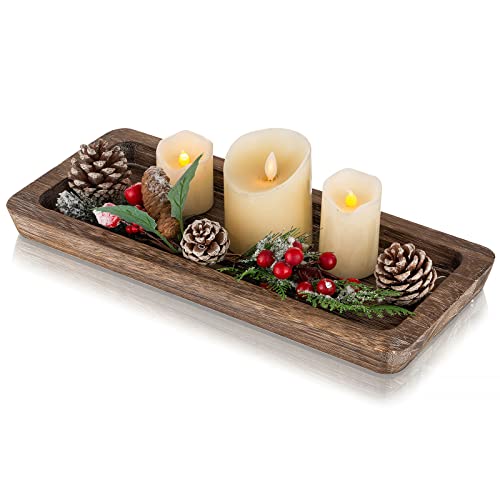 Romadedi Wooden Decorative Tray Candle Holder - Wood Long Narrow Tray Home Decor Small Rustic Centerpieces Trays for Coffee Table Dining Room Kitchen - color: Rustic-rectangular