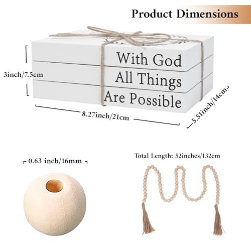 Decorative Books for Home Decor, Faux Books for Decoration, Rustic Farmhouse Decor, Fake Books with 52in Wood Beads Garland, Book Decor for Living Room Coffee Table (Blessed) - color: Blessed