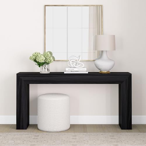 Plank+Beam Grand Console Table, 66 Inch Modern Solid Wood Sofa Table, Narrow Entryway Table for Hallway, Behind The Couch, Living Room, Foyer, Black Wirebrush - color: Black Wirebrush, size: 66 Inch