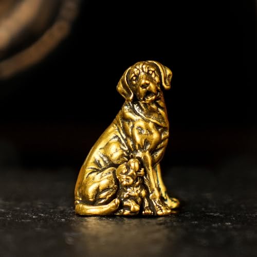 CHOVY 100% Solid Brass Mother Dog with Puppy Statue - Retro Animal Figurine, Handcrafted Desk Ornament, Vintage Collectible Art Piece, Home & Office Decor, for Dog Lovers 1.13 oz - style: Parent Child Dog