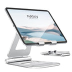 Nulaxy Aluminum Dual Foldable iPad Stand, Fully Adjustable Desktop Tablet Holder, Tablet Accessories for Office Kindle Compatible with Mobile Devices iPad Pro/Air/Mini, iPhone Pro/Max/Plus, Silver - color: B-Silver