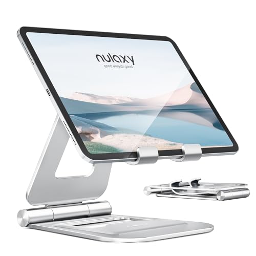 Nulaxy Aluminum Dual Foldable iPad Stand, Fully Adjustable Desktop Tablet Holder, Tablet Accessories for Office Kindle Compatible with Mobile Devices iPad Pro/Air/Mini, iPhone Pro/Max/Plus, Silver - color: B-Silver